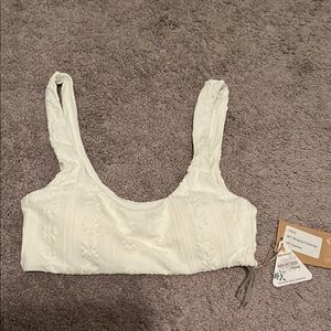 White Floral Embroidered Swim Top